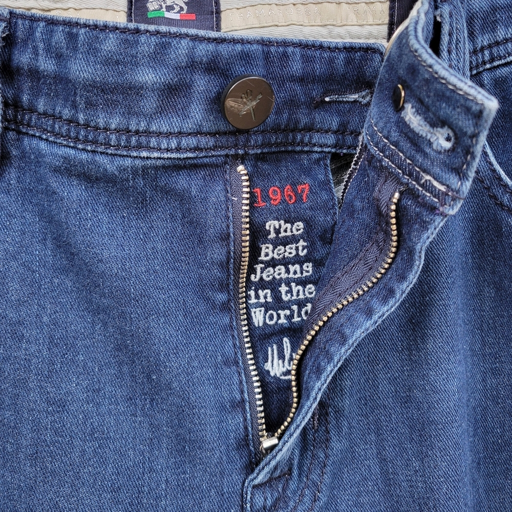 Tramarossa Leonardo Zip Jeans 34x35 – Made in Italy Calfskin Patch Luxury Denim
